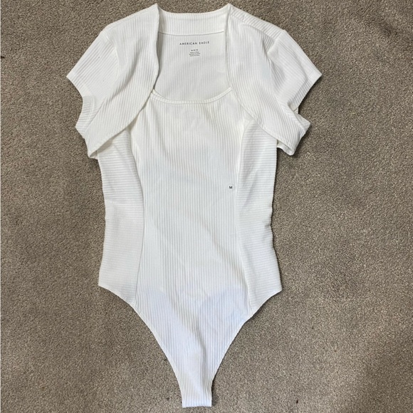 American Eagle Outfitters Tops - American Eagle White Ribbed Bodysuit With Bolero Size M